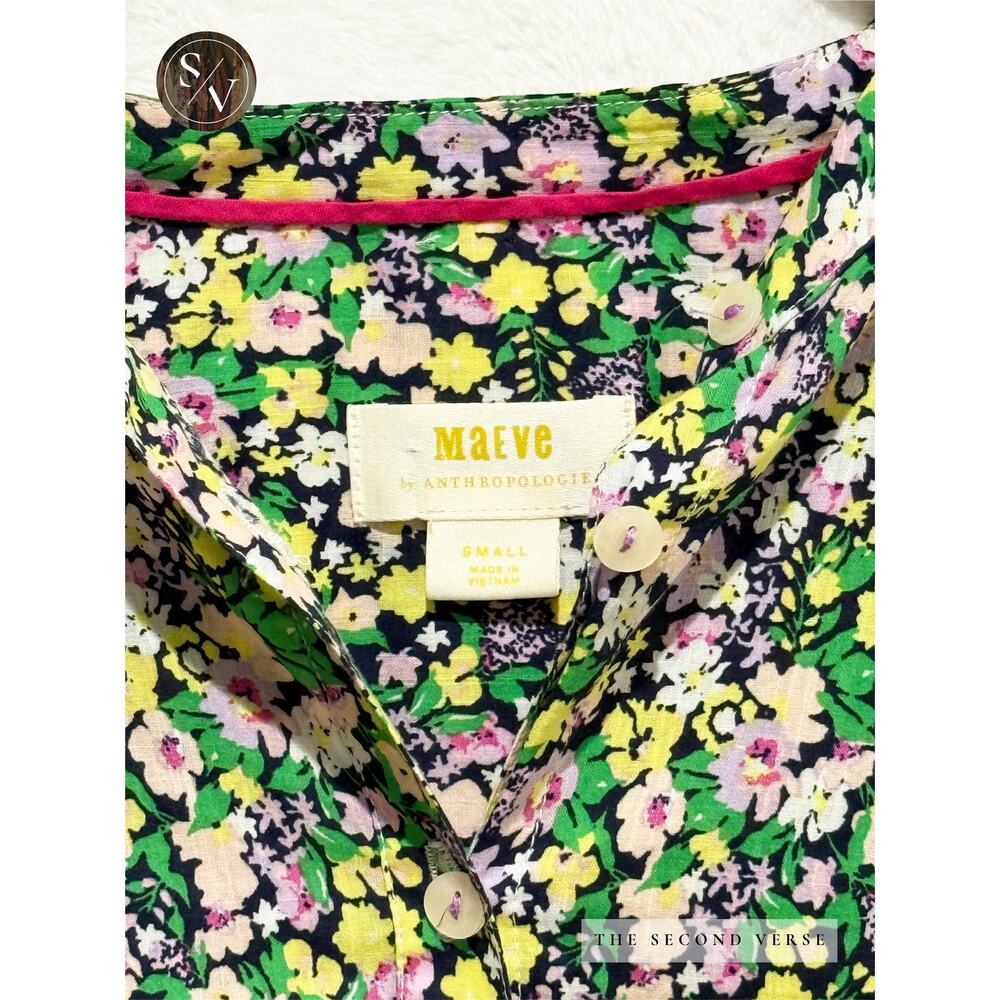 Anthropologie Maeve Ashleigh Puff Long Sleeve Button Down Floral Blouse Small - Picture 8 of 9